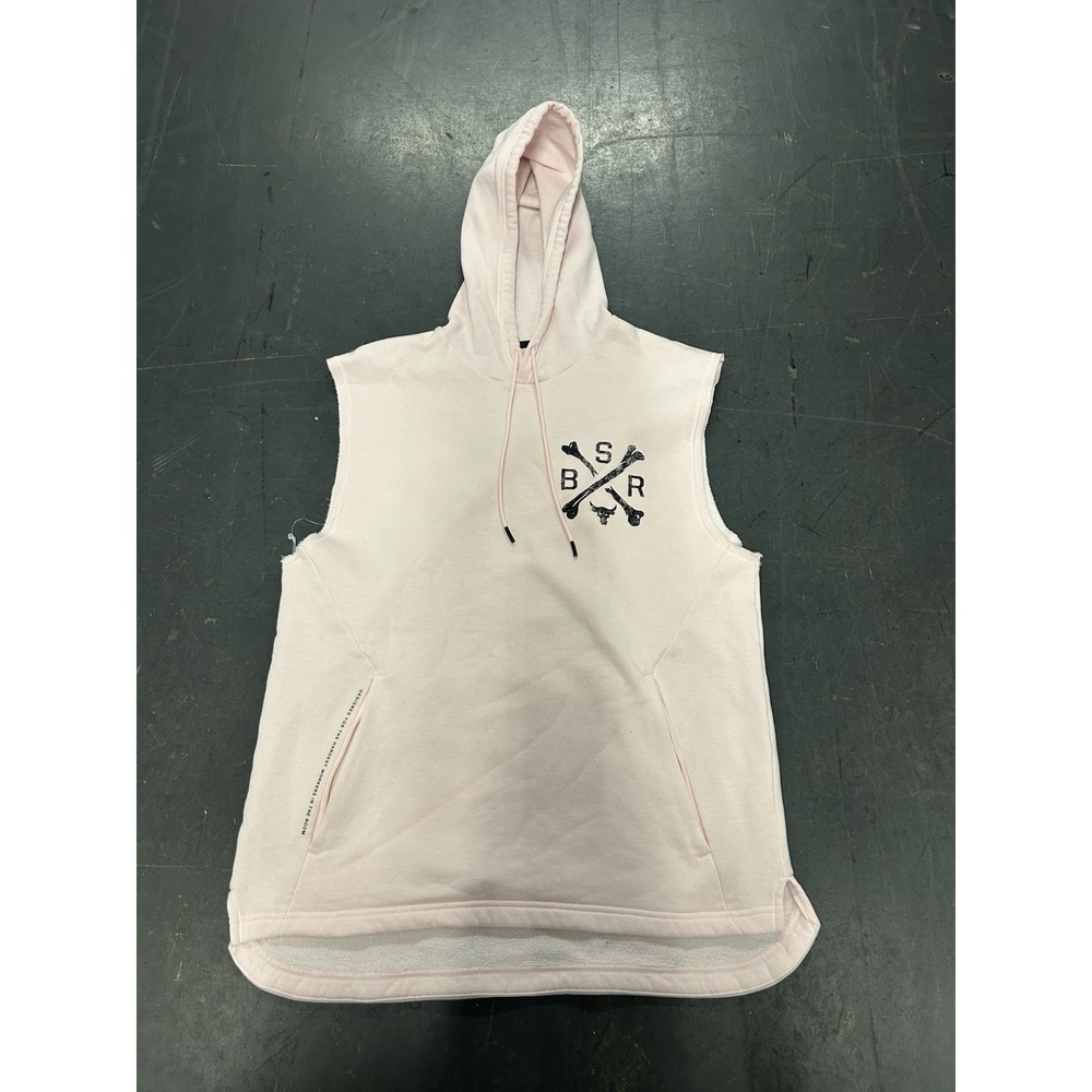 Under Armour Mens Project Rock Sleeveless Fleece Hoodie Pink Size Medium Charged